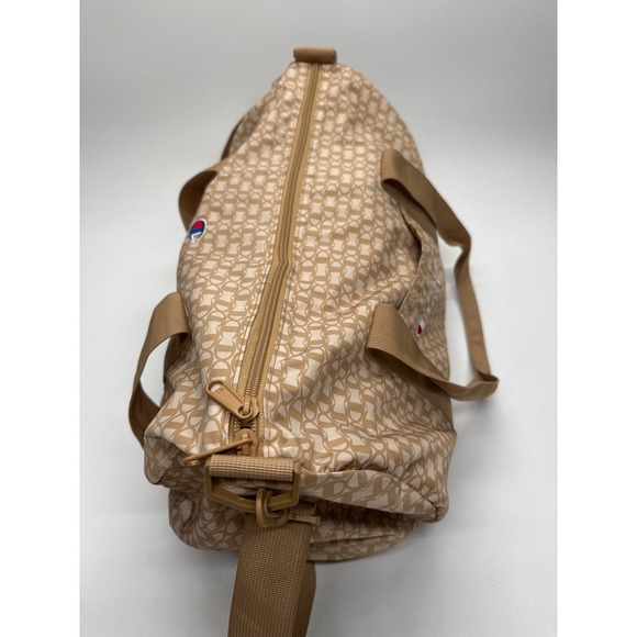 Champion Duffle Bag Beige Allover Print Logo Gym Travel Carry On - Picture 6 of 10